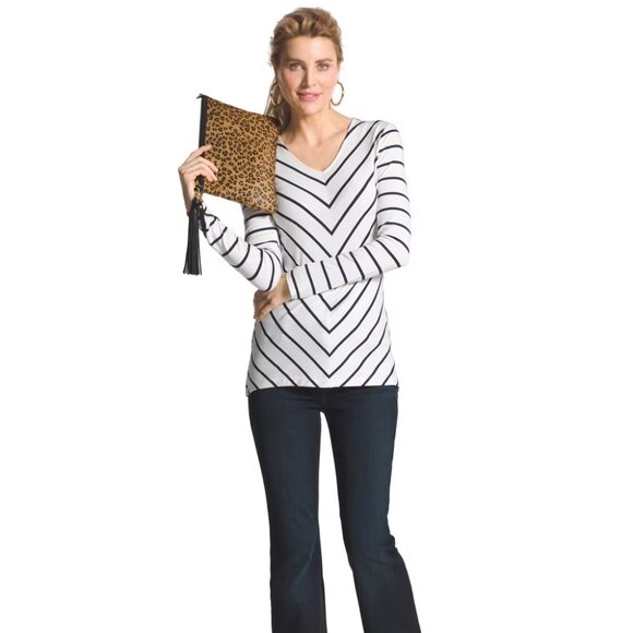 Chico's Tops - Chico's Striped Tunic Top Size 12 Navy Cream Classic Nautical Preppy NWT